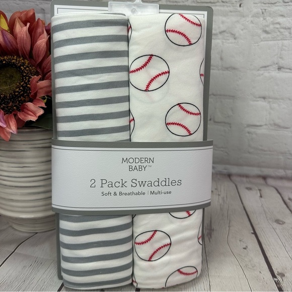 NWT Modern Baby 2pk Soft swaddle blankets w/ Snuggle Blankie  baseball themed - Picture 5 of 7